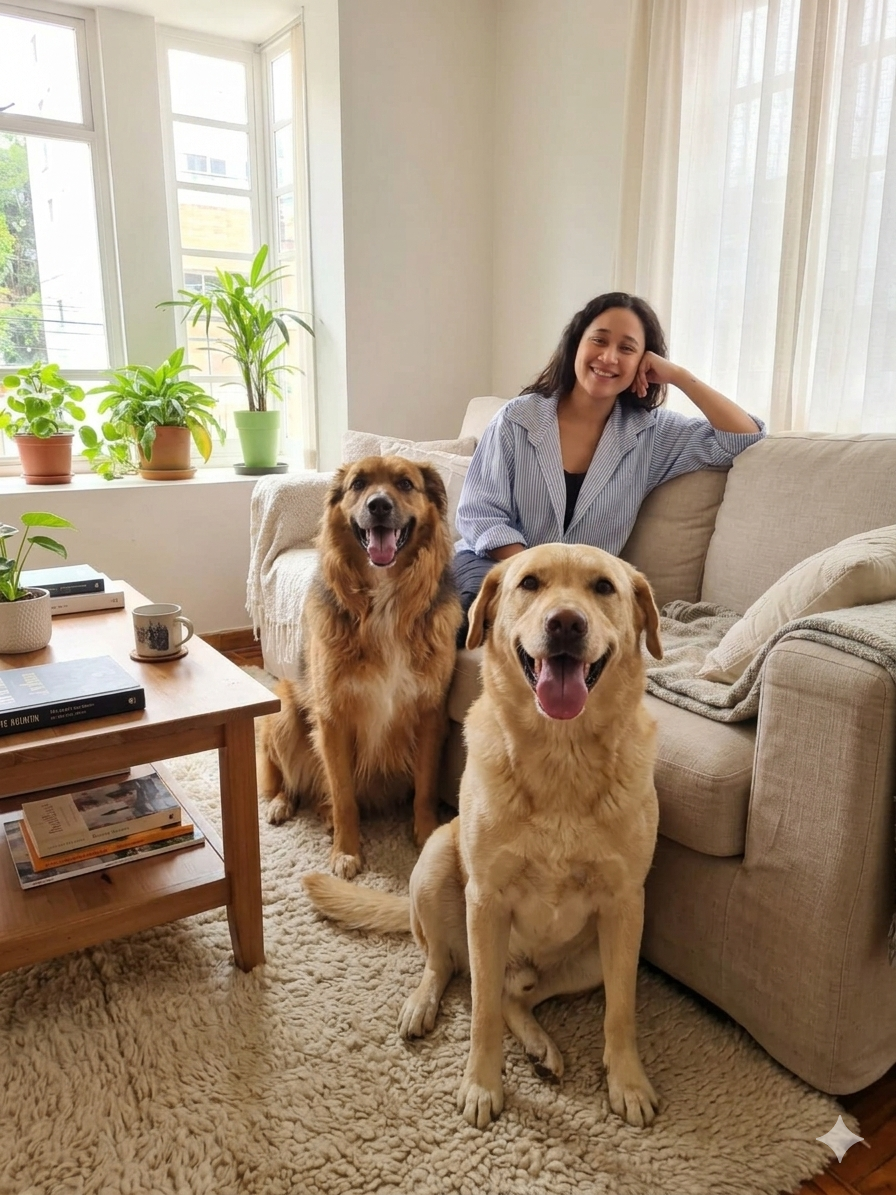 Thalita cuidando de um pet